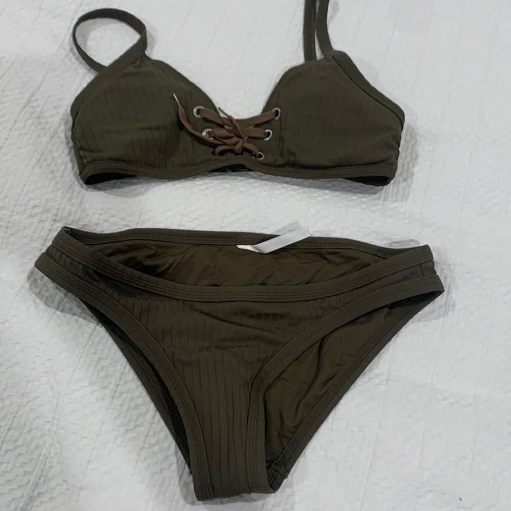 Seafolly Army Green lace up bikini set